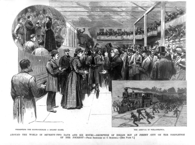 Nellie arrived to a packed Jersey City station on 25 January 1890. 