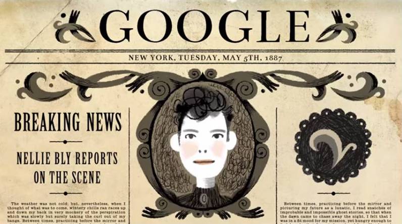 Nellie Bly's 151st birthday was celebrated with a Google doodle. Google animation by Katie Wu.  