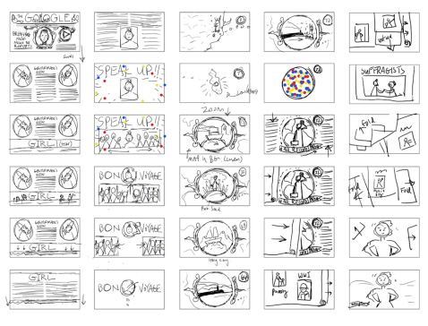 Nellie Bly Google Doodle storyboard by Katie Wu.